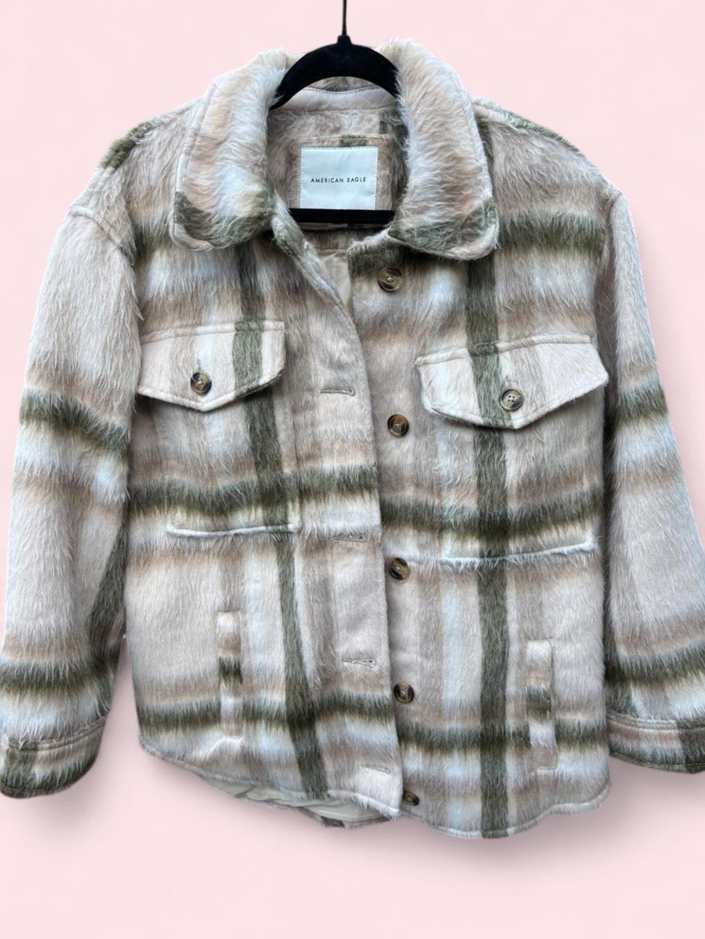 American Eagle Outfitters Plaid Shacket in Taupe and Olive